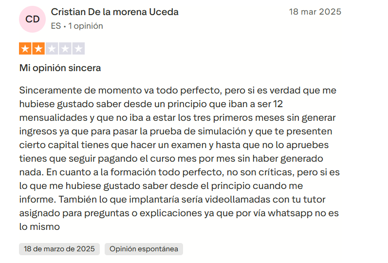Opinión negativa sobre la formación Tradeando (1)