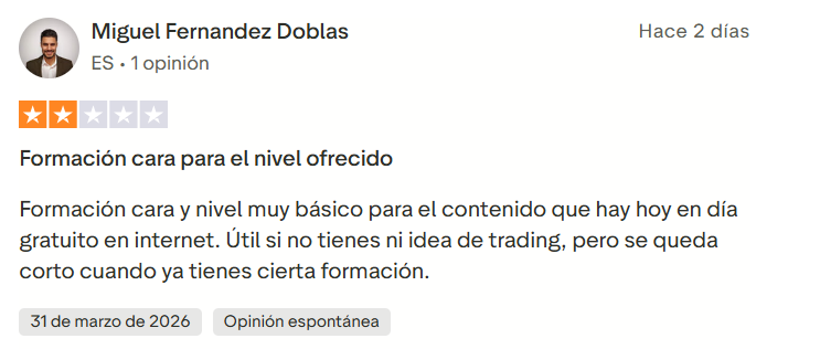 Opinión negativa sobre la formación Tradeando (2)