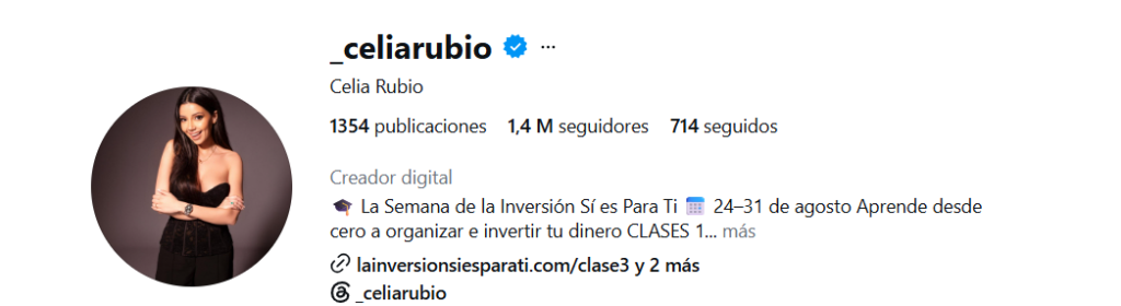 Perfil Instagram Celia Rubio
