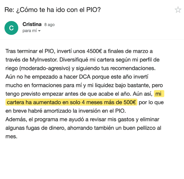 Opiniones de alumnos del Programa de Inversión Optimizada